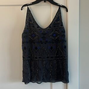 Blue Lucky Brand embellished top, size small. Good used condition…lined !